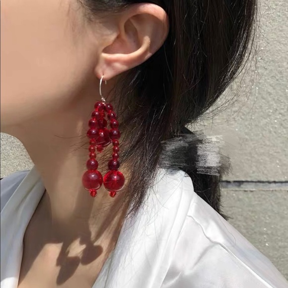 shushu tong style crystal embellished ball red drop earrings - Picture 1 of 6